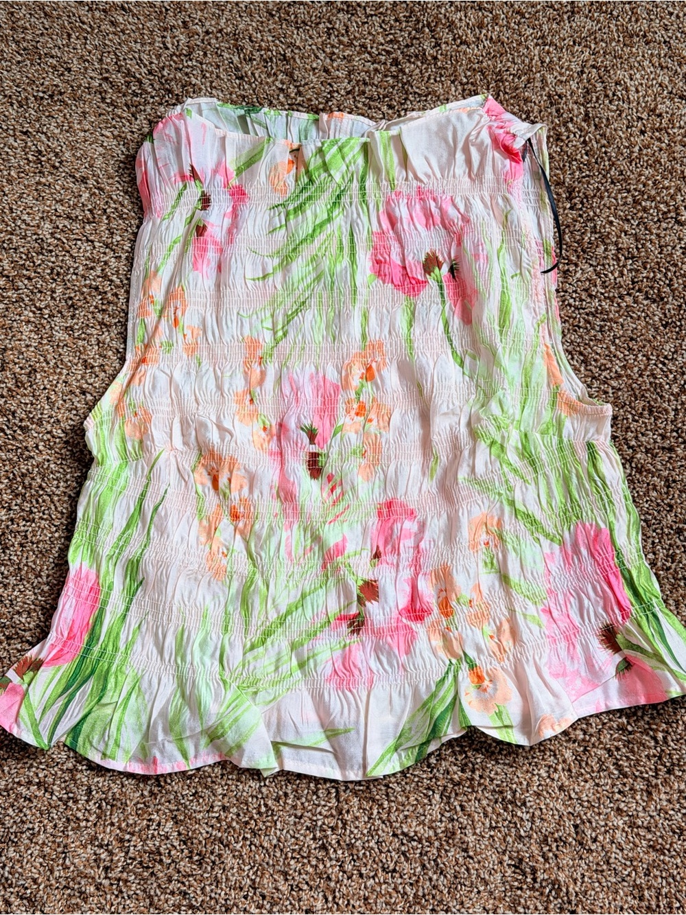 Women's White Floral Smocked Tube Top - Pink & Green